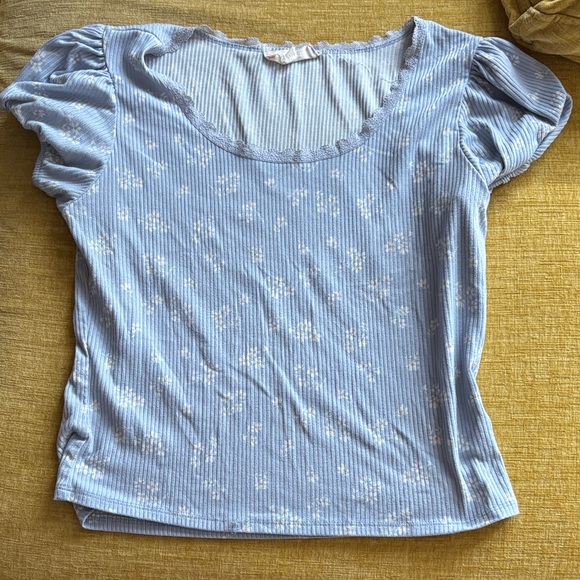 Pink Rose Light Blue Floral Crop Top - Picture 1 of 2